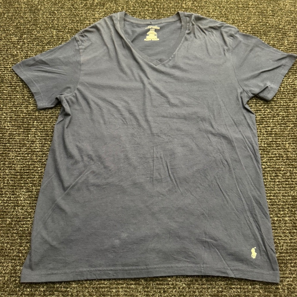 Polo Ralph Lauren Mens V-Neck T-Shirt Large Blue Cotton Classic Fit Short Sleeve